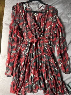 IRO Red, Black & Cream Abstract Long-Sleeve Dress